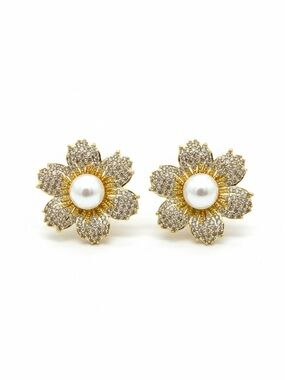GOLD FLORAL PEARL CZ EARRINGS